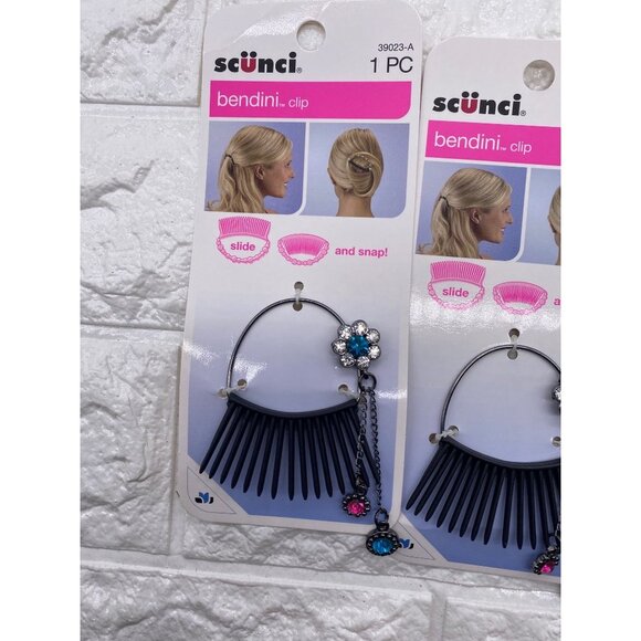 3-PK Scunci Bendini Clip Medium with Jewels Slide and Snap Pink Style 39023-A - Picture 3 of 5